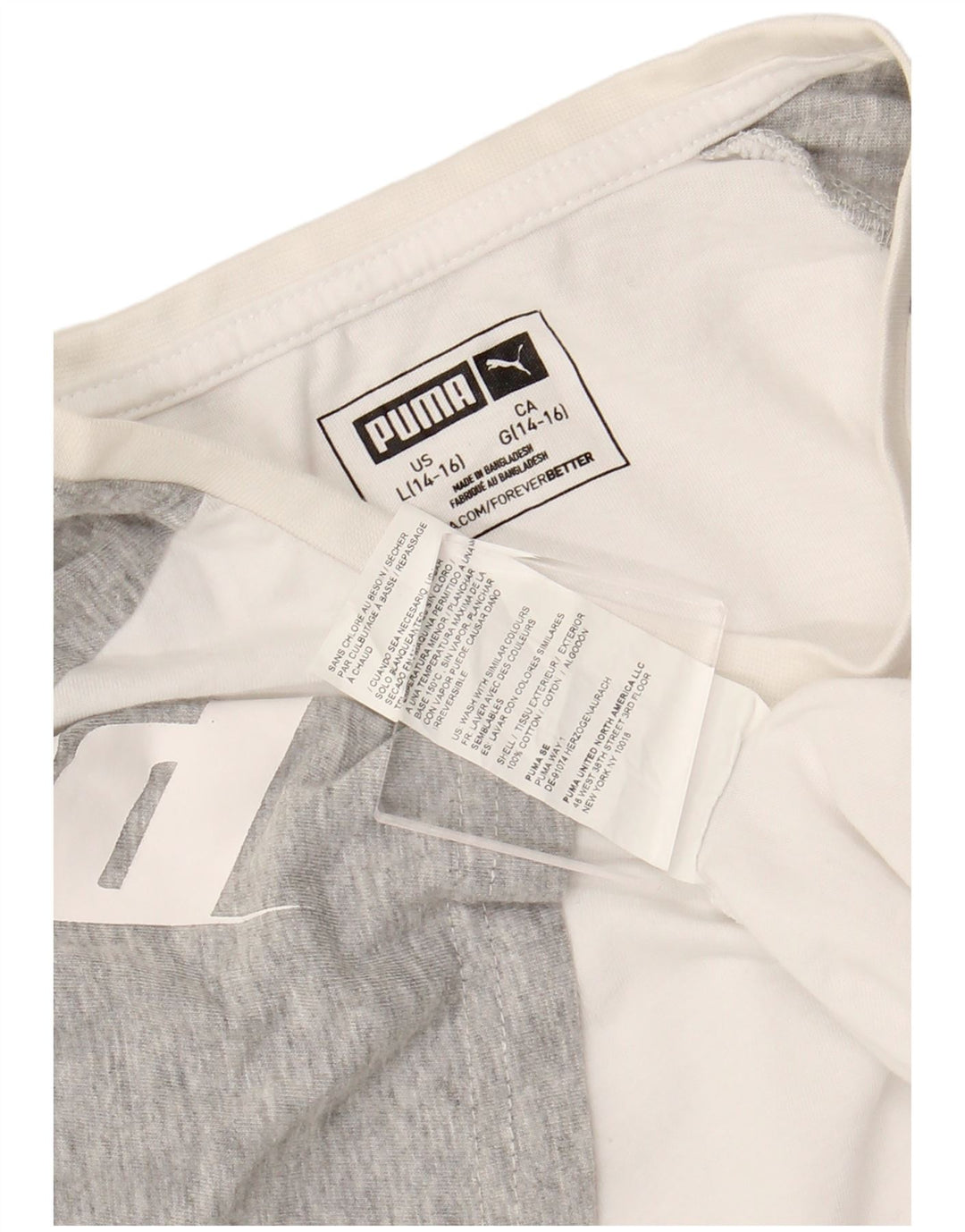 Футболка с рисунком PUMA для мальчиков, топ 12–13 лет, большой размер, белый хлопок с цветными блоками