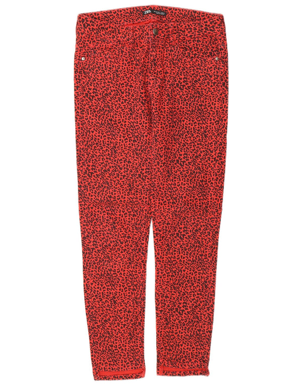 Женские узкие джинсы Zara EU 38, маленькие W28 L28, красные с животным принтом