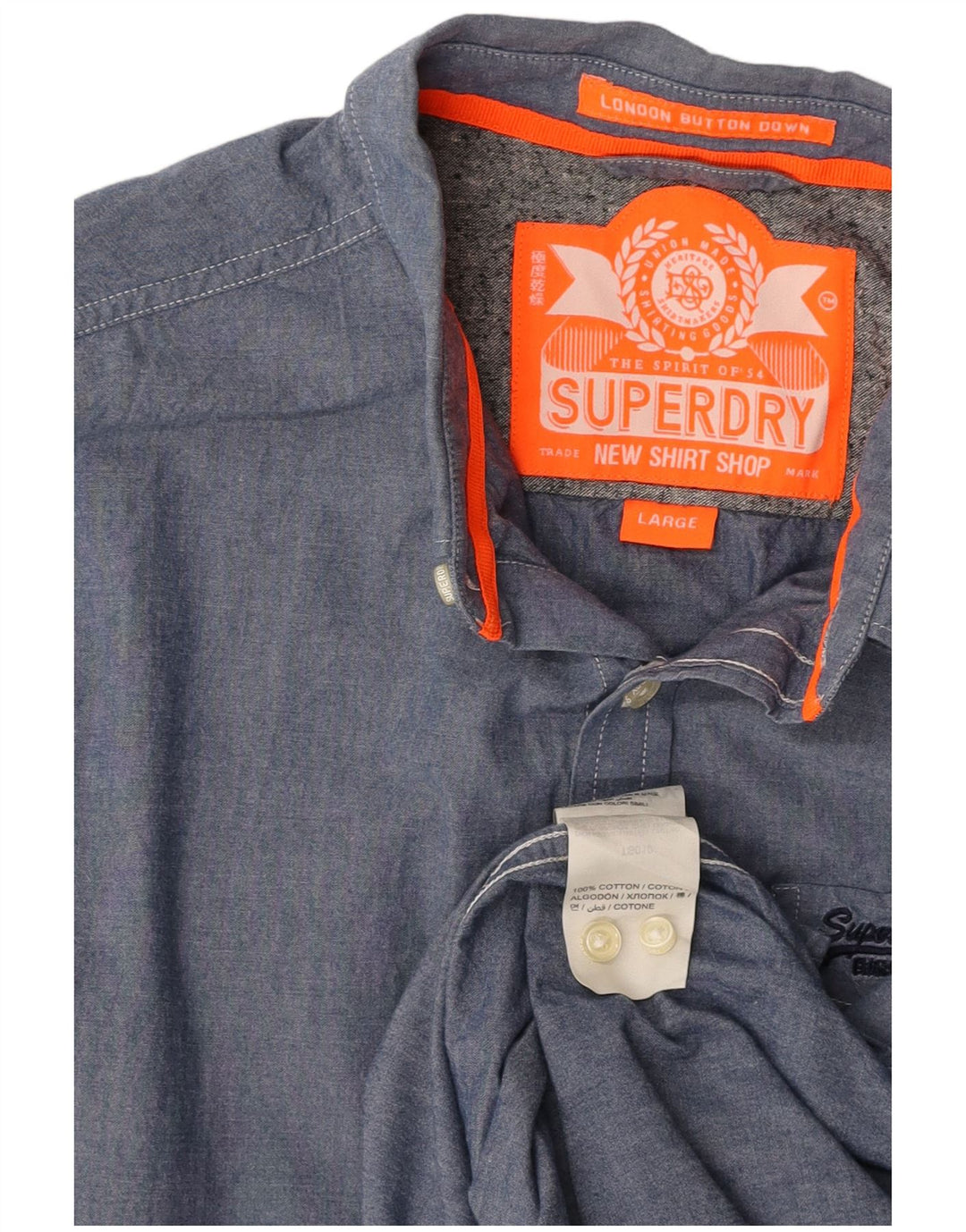 SUPERDRY Мужская рубашка большого размера из хлопка синего цвета