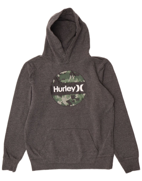 Джемпер с капюшоном Hurley для мальчиков с рисунком, 14–15 лет, серый хлопок, размер XL