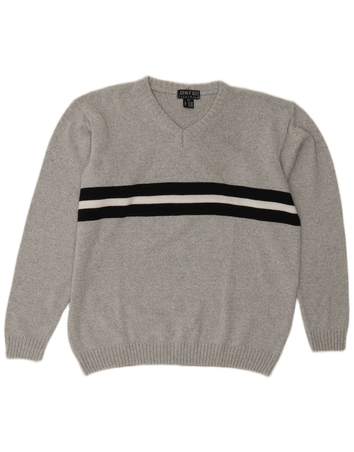 Мужской джемпер с v-образным вырезом John F Gee, Великобритания, 40/42, средний серый цвет с цветными блоками