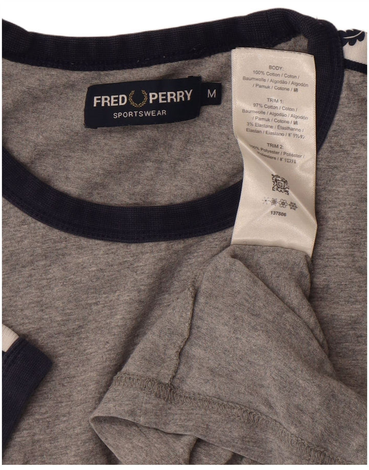 Мужская футболка с рисунком FRED PERRY, хлопковый топ среднего серого цвета с цветными блоками