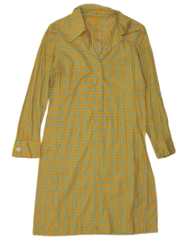 Винтажное женское платье-пуловер-рубашка UK 10, маленькое желтое с геометрическим узором