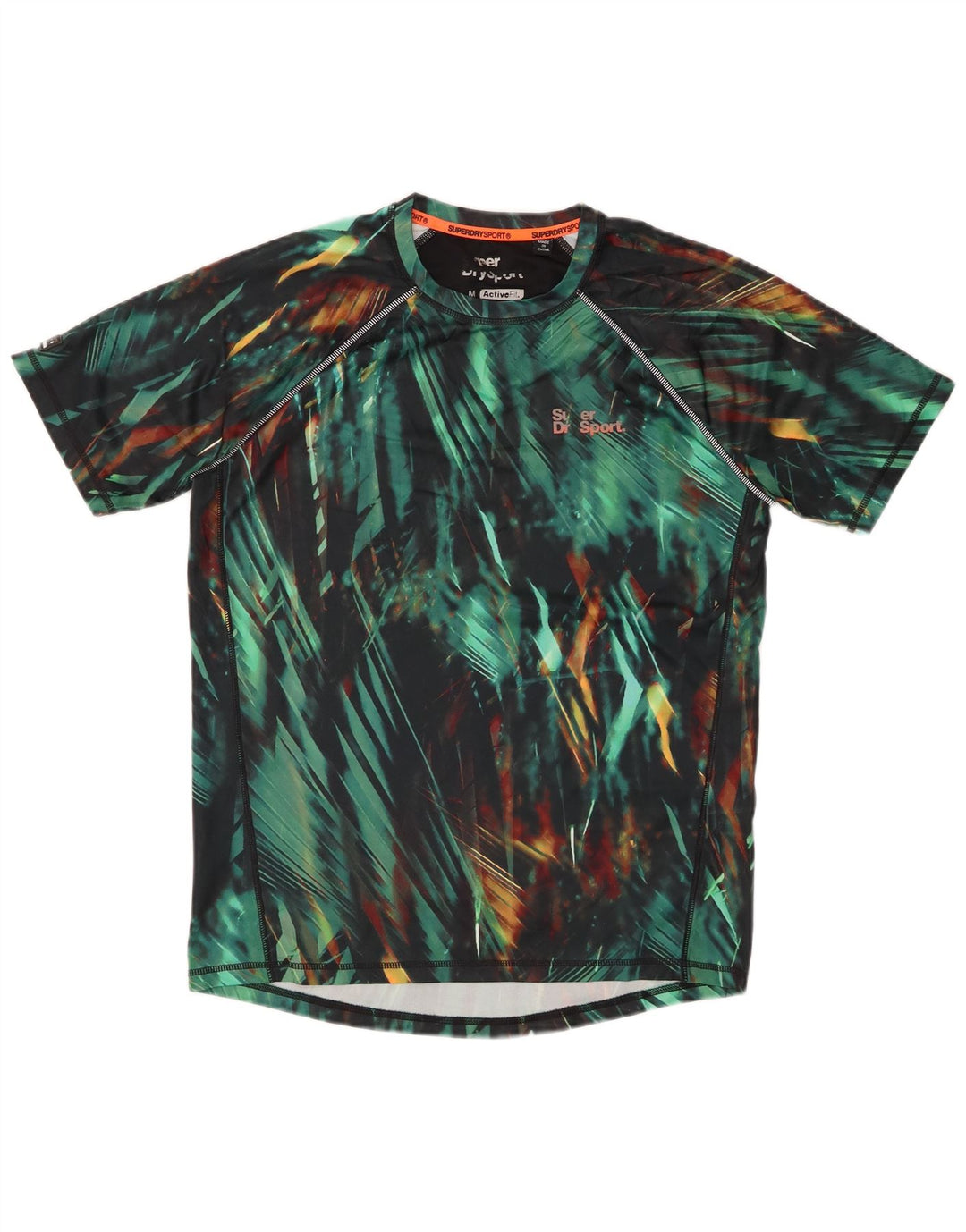 SUPERDRY Мужская футболка Active Top среднего зеленого цвета с геометрическим рисунком