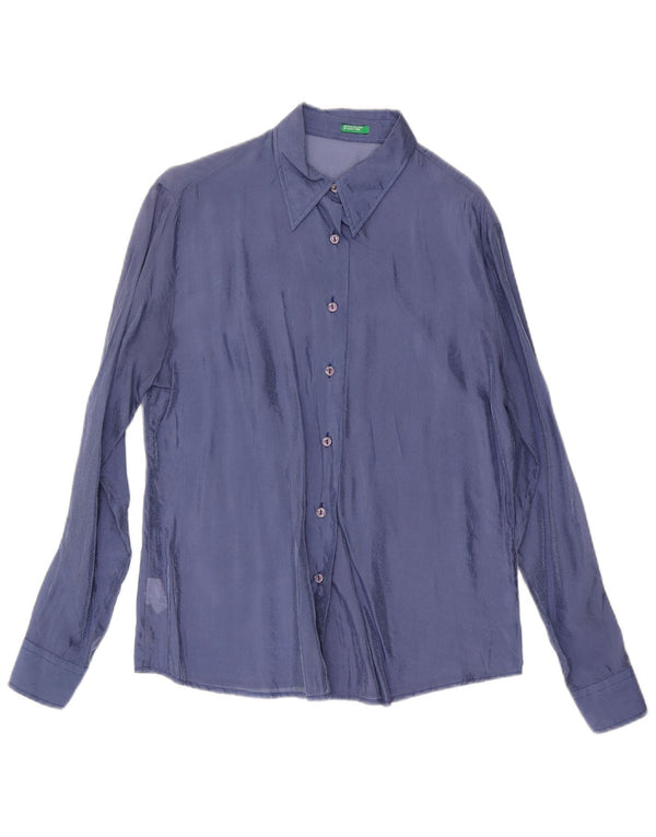 Рубашка женская Benetton UK 16, большая, синяя, вискоза