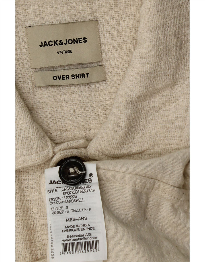 Мужская рубашка-рубашка Jack & Jones, маленькая, бежевая, льняная