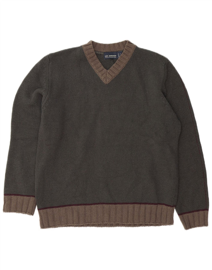 Мужской джемпер ZARA с v-образным вырезом, средний хаки, цветные блоки, акрил