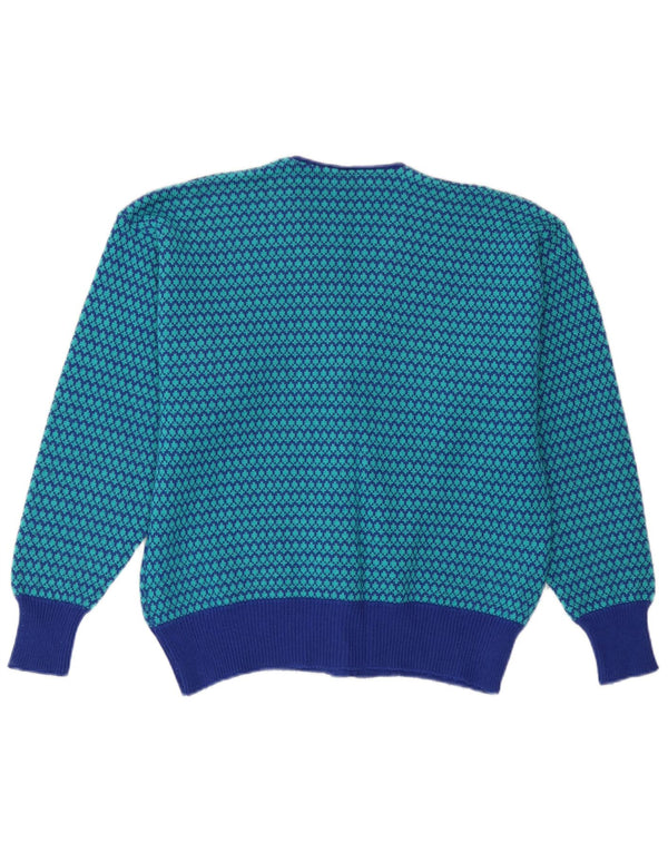 Винтажный женский кардиган-свитер UK 14, средний синий, шерсть с узором «гусиные лапки»