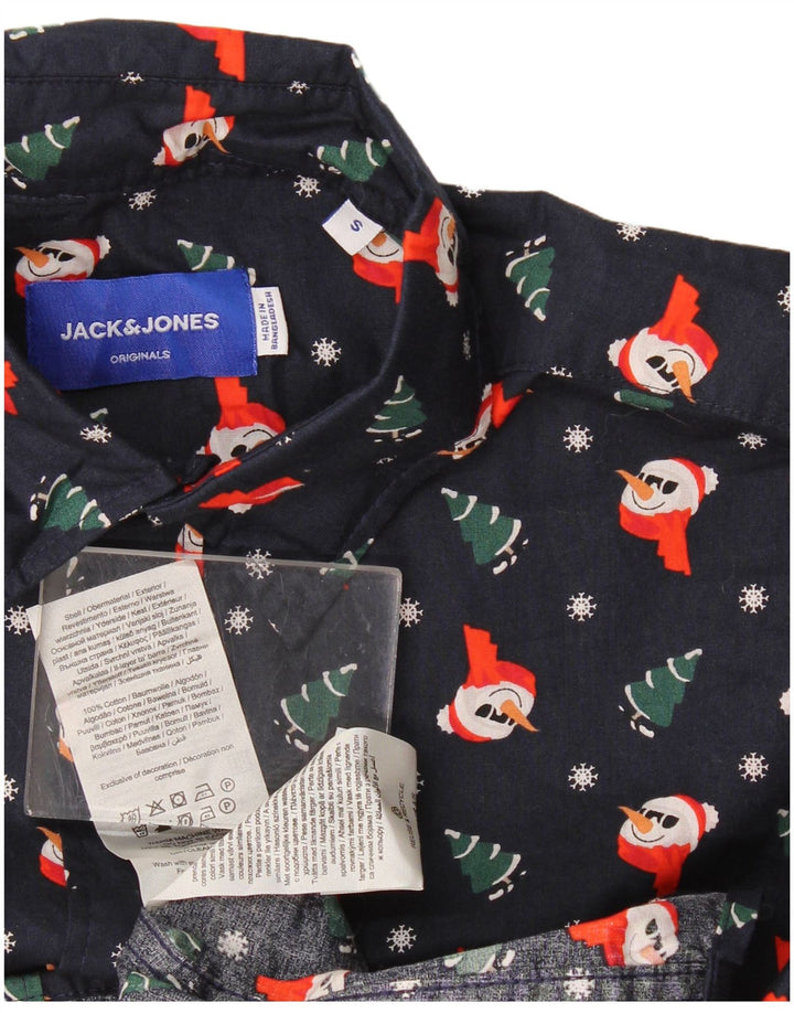 Jack & Jones Мужская рубашка с абстрактным узором, маленькая, темно-синяя, рождественская