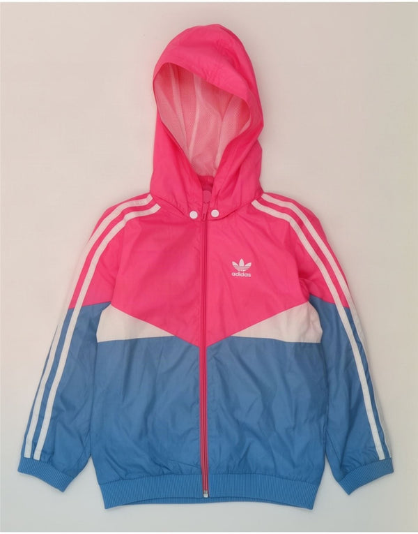 Adidas Спортивный костюм с капюшоном для девочек, верхняя куртка 6-7 лет, розовая с цветными блоками