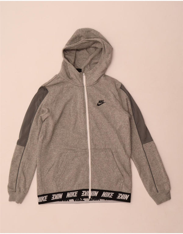 Nike Boys Graphic Zip Hoodie Sweater 13-14 Years XL Grey Colourblock