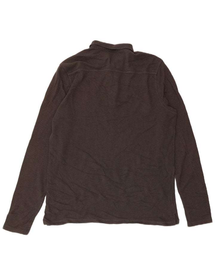 Мужская рубашка-поло All Saints с длинным рукавом, хлопковая серого цвета среднего размера