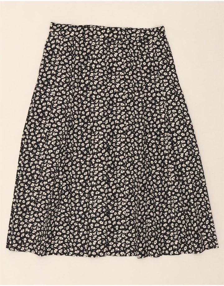 VINTAGE Womens Pleated Skirt W30 Medium Black Floral Vintage Vintage and Second-Hand Vintage from Messina Hembry 