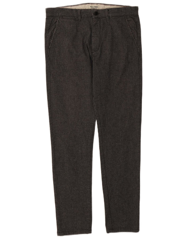 Мужские узкие брюки чинос Jack & Jones W32 L32 серые из вискозы с узором «елочка»