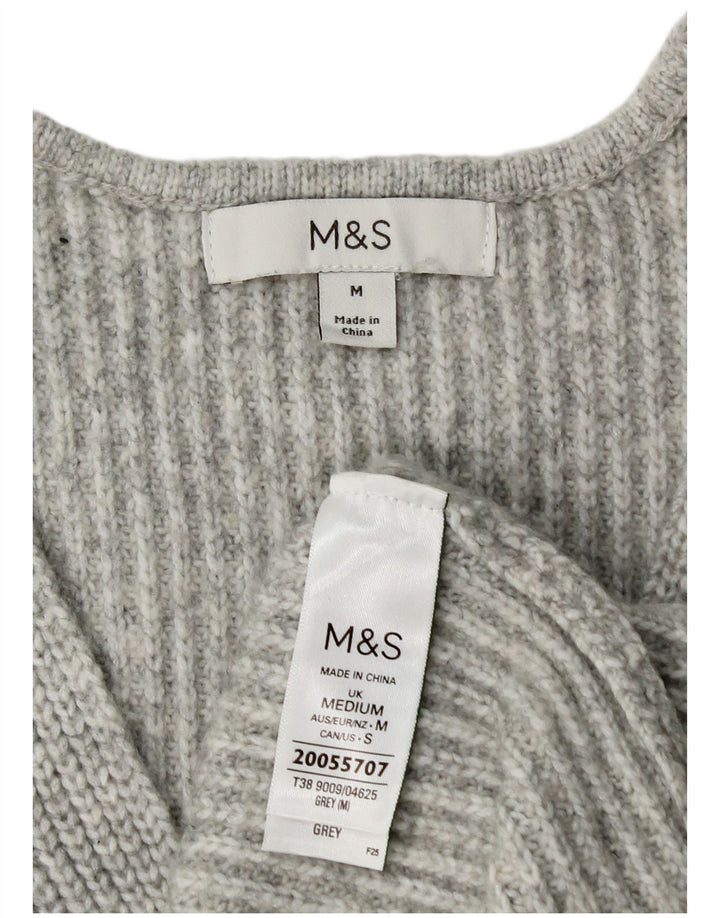 Женский джемпер с v-образным вырезом Marks & Spencer UK 14, средний серый полиэстер