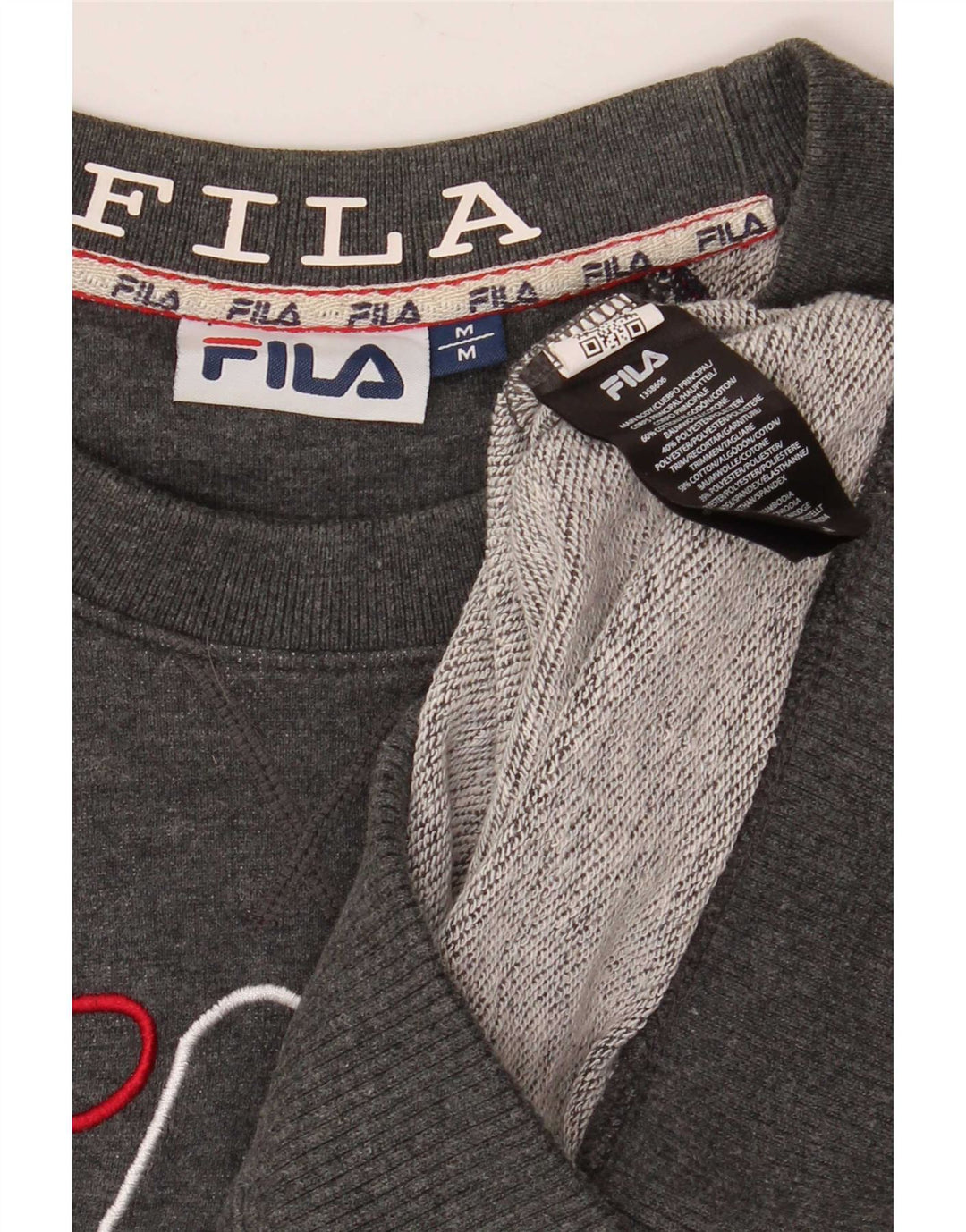 Мужской свитшот с рисунком Fila, хлопковый джемпер среднего серого цвета в крапинку