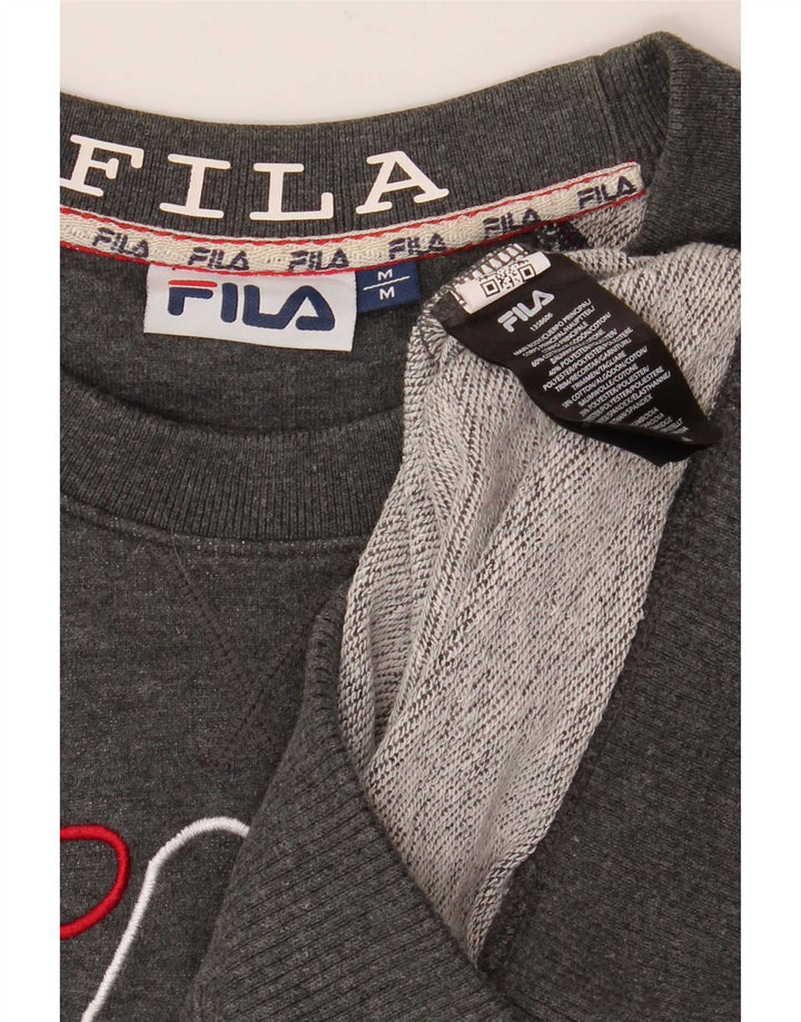 Мужской свитшот с рисунком Fila, хлопковый джемпер среднего серого цвета в крапинку