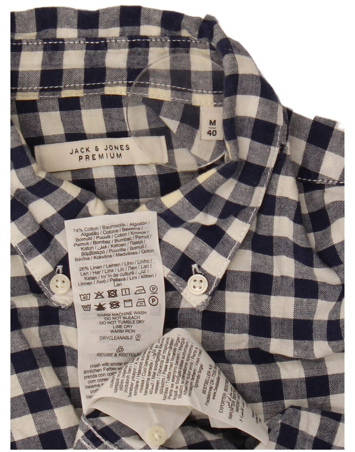 Мужская рубашка Jack & Jones среднего размера, темно-синяя, хлопковая в мелкую клетку