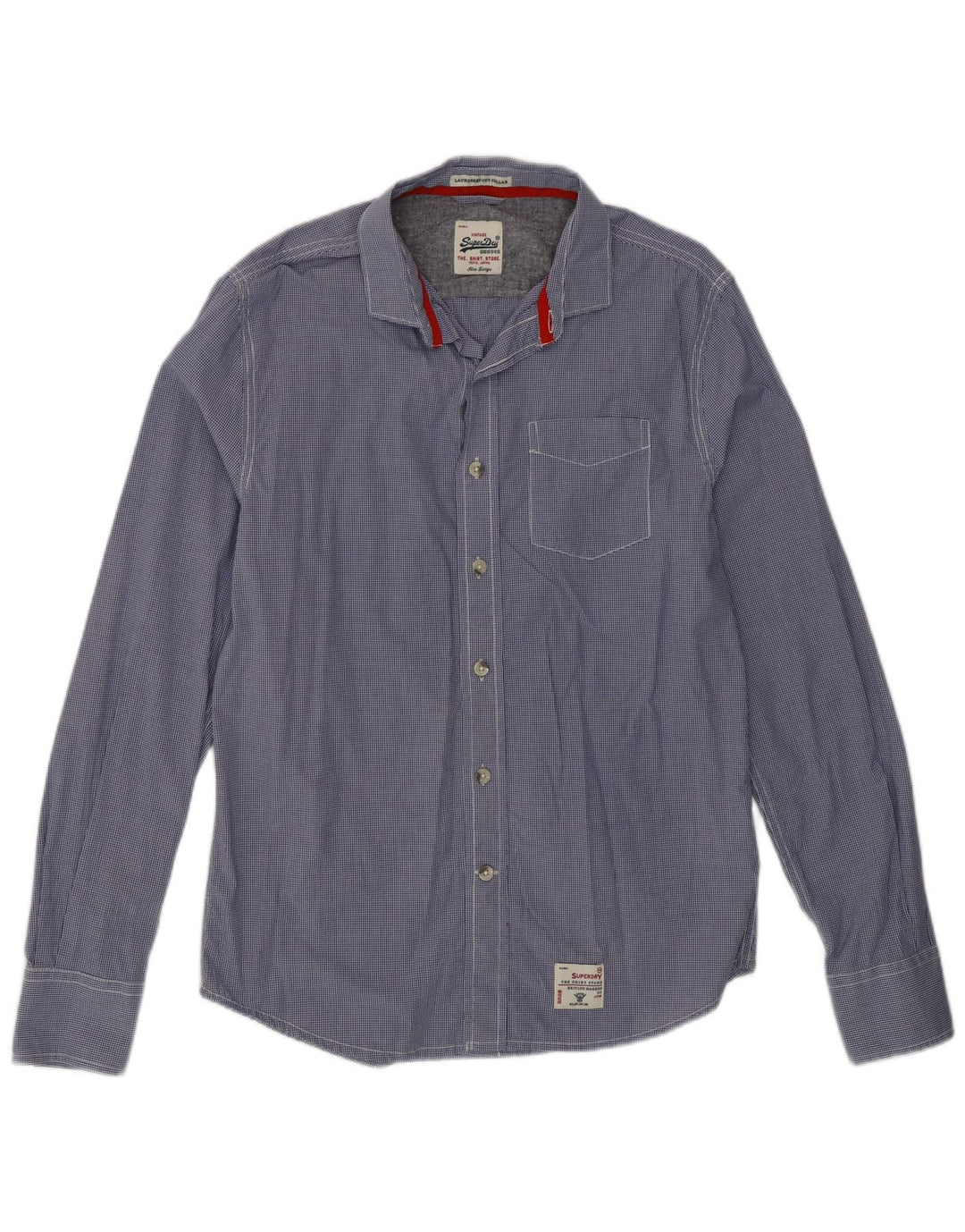 Мужская рубашка Superdry, большая синяя хлопковая клетка в мелкую клетку