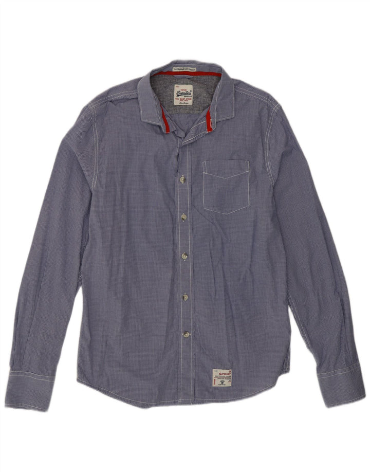 Мужская рубашка Superdry, большая синяя хлопковая клетка в мелкую клетку