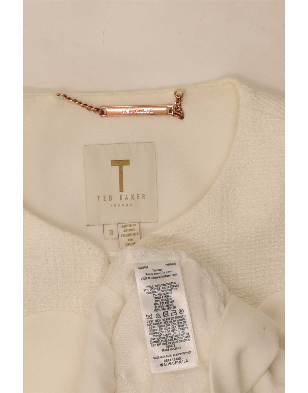 Женский укороченный пиджак Ted Baker, размер 3, средний белый полиэстер
