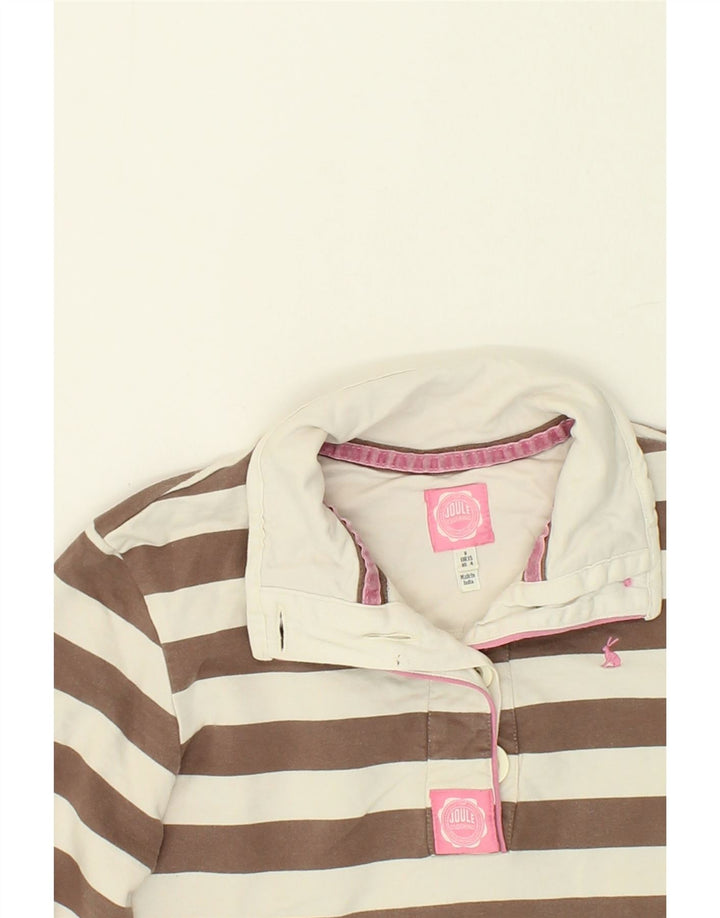 JOULES Womens Button Neck Sweatshirt Jumper UK 8 Small Brown Striped Vintage Joules and Second-Hand Joules from Messina Hembry 