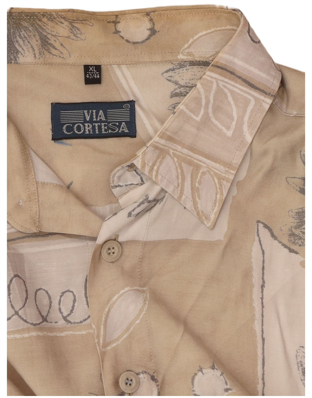 Мужская рубашка с коротким рукавом VIA CORTESA, размер 43/44 XL, бежевая в стиле пэчворк