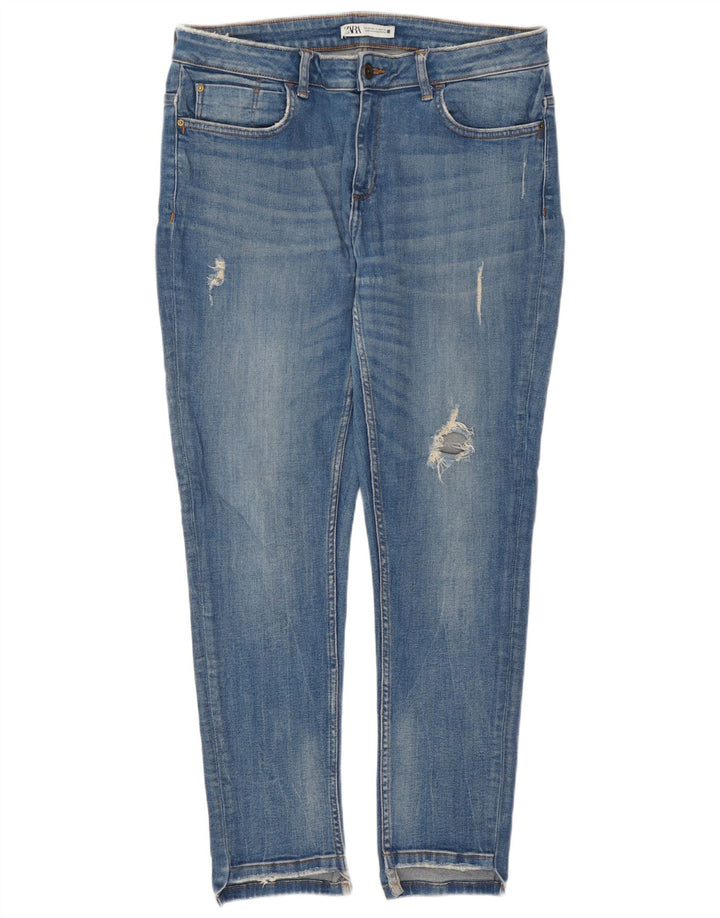 Женские потертые узкие джинсы Zara EU 44 XL W34 L27 синие