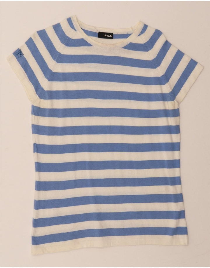 FILA Womens T-Shirt Top UK 12 Medium Blue Striped Vintage Fila and Second-Hand Fila from Messina Hembry 