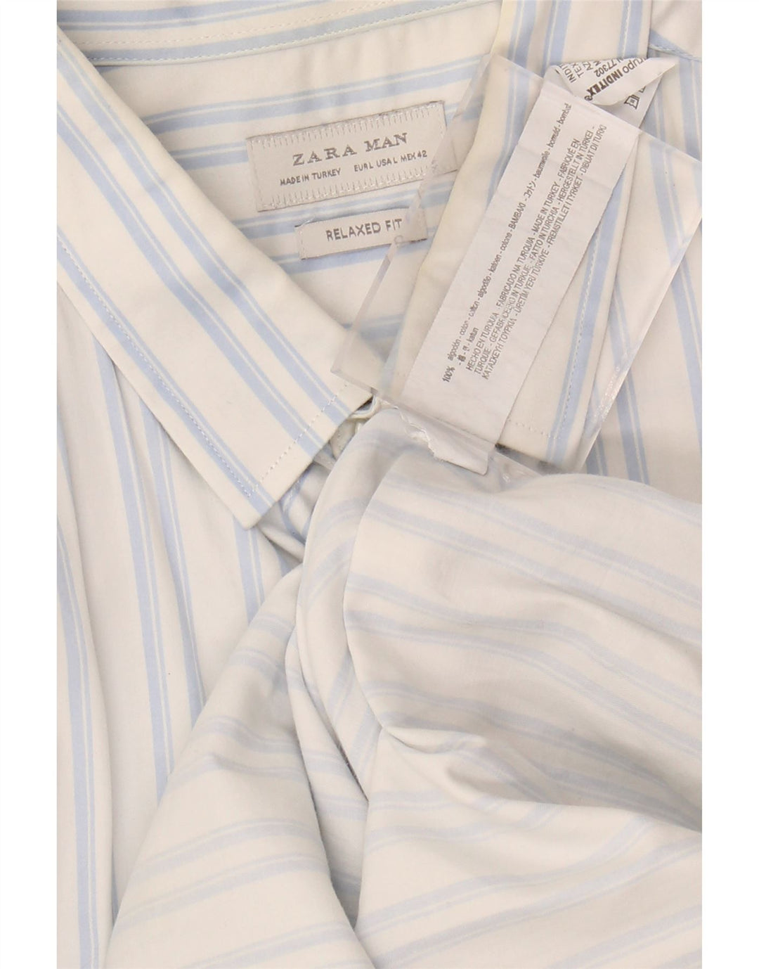 ZARA Mens Relaxed Fit Shirt Large Blue Striped Cotton
