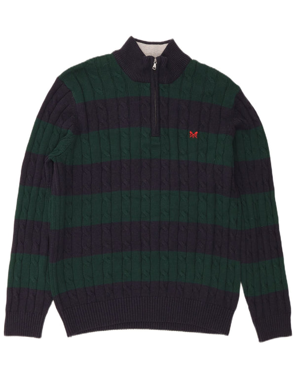 Crew Clothing Мужской джемпер с воротником на молнии, свитер XL, хлопок в зеленую полоску