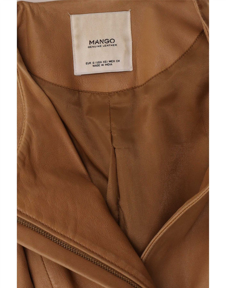 Женская кожаная куртка Mango UK 10, маленькая коричневая кожаная