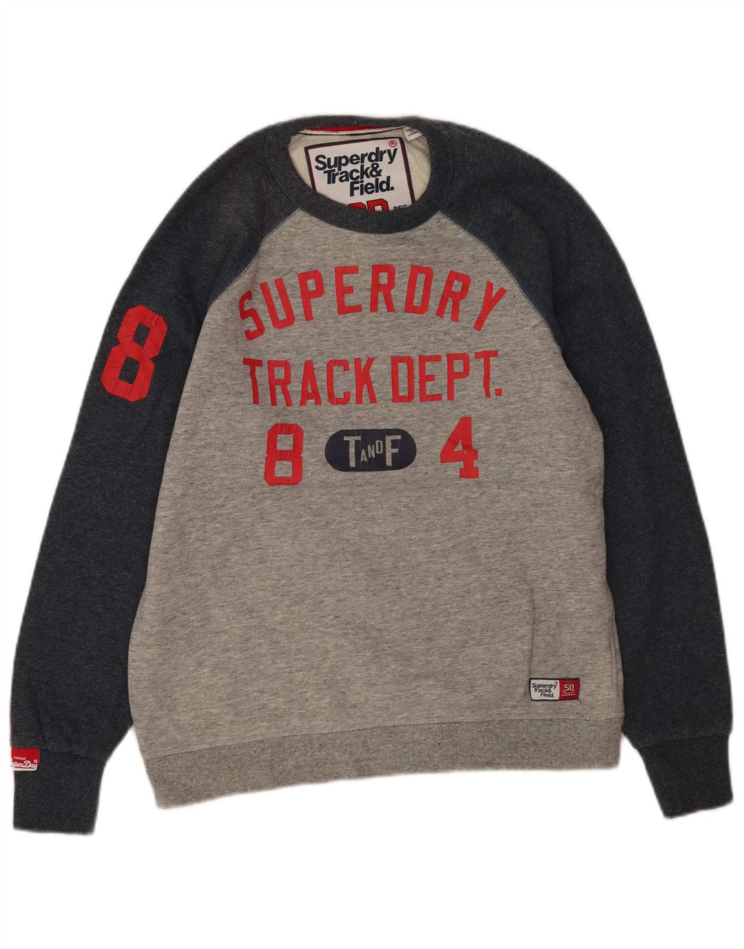 Мужской свитшот с рисунком Superdry, хлопковый джемпер среднего серого цвета с цветными блоками