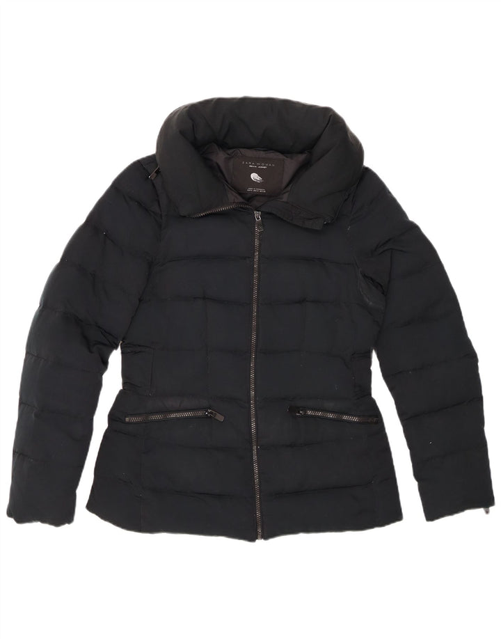 Женская стеганая куртка с капюшоном ZARA UK 12, средний черный
