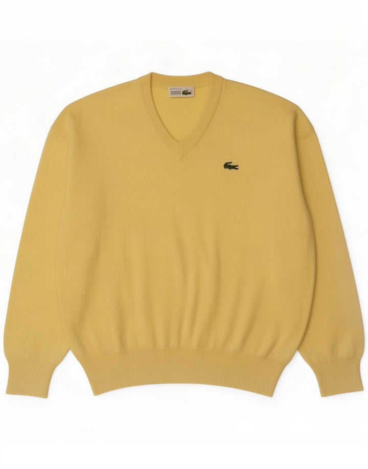 Мужской джемпер Lacoste с V-образным вырезом, размер 4, средняя желтая шерсть из натуральной шерсти