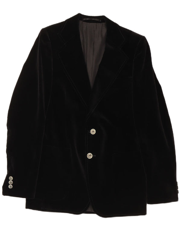 Винтажный мужской бархатный пиджак с 2 пуговицами, Великобритания, 36, маленький черный