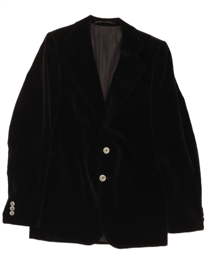 Винтажный мужской бархатный пиджак с 2 пуговицами, Великобритания, 36, маленький черный