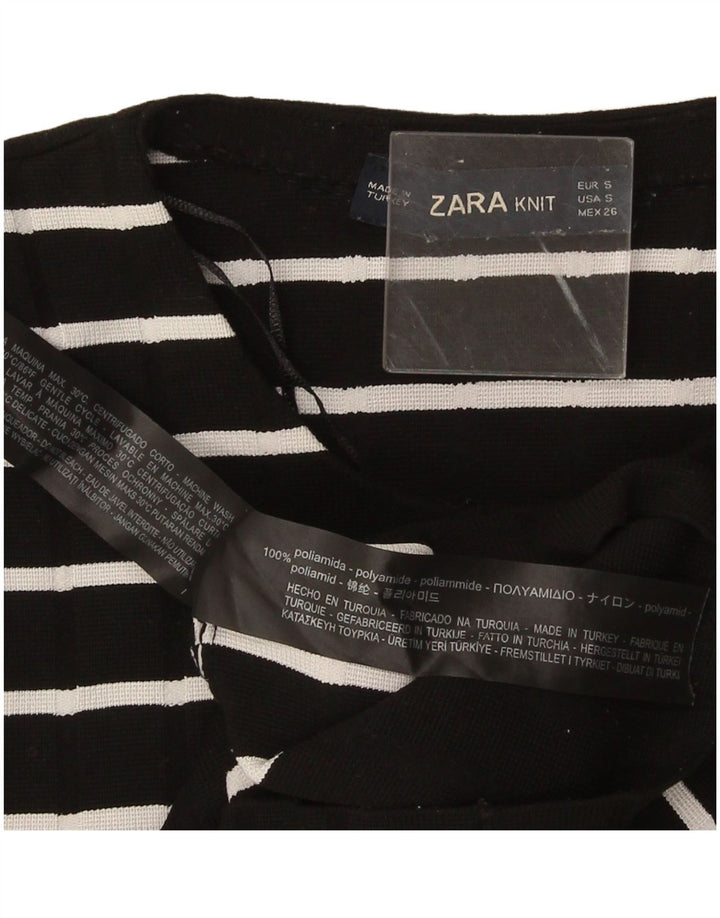 Женский укороченный топ Zara UK 10 с длинным рукавом, маленький черный в полоску, полиамид