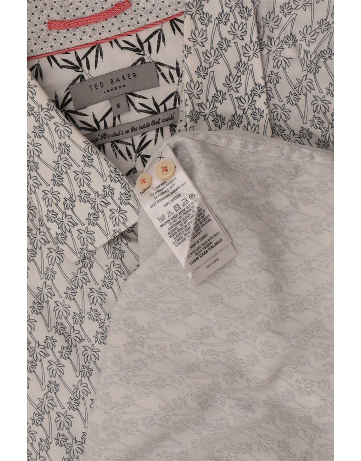 Мужская рубашка с коротким рукавом с абстрактным узором Ted Baker, размер 6, 2XL, белый хлопок
