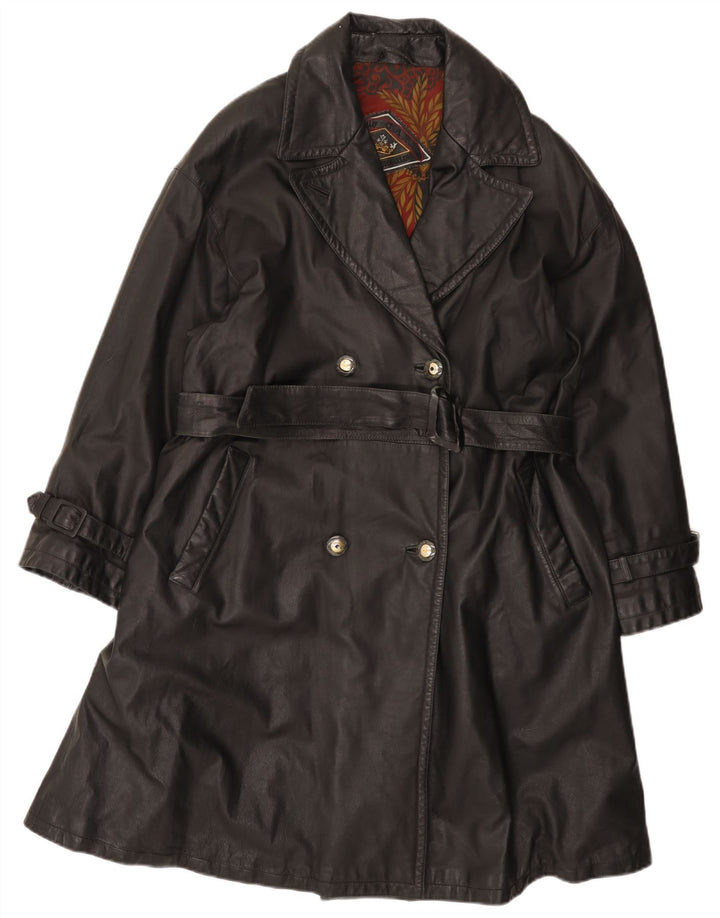 Винтажное женское двубортное кожаное пальто IT 44 Medium Black Leather