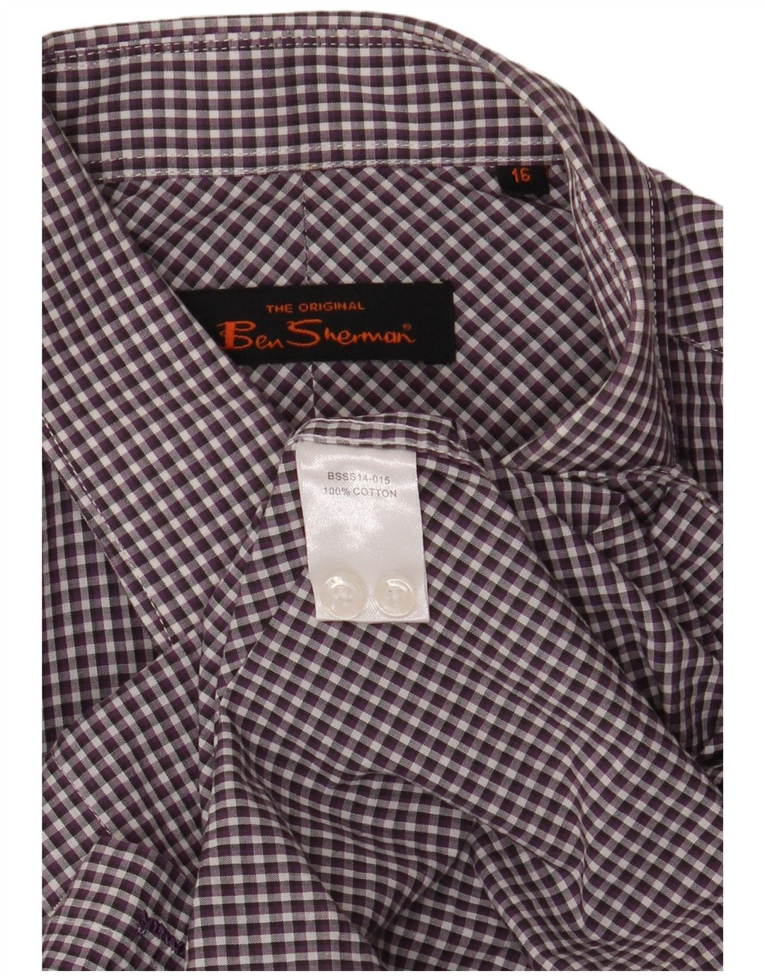 Мужская рубашка Ben Sherman, размер 16, большая, фиолетовая, в мелкую клетку, хлопок