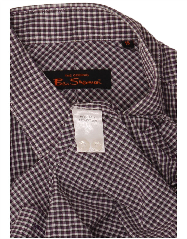 Мужская рубашка Ben Sherman, размер 16, большая, фиолетовая, в мелкую клетку, хлопок