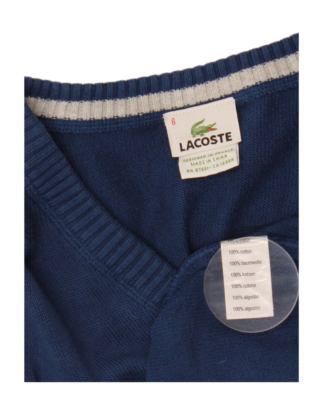 Мужской свитер Lacoste с v-образным вырезом, размер 8, 3XL, темно-синий, хлопок