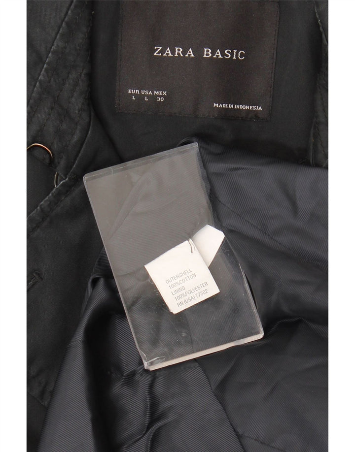 Женский тренч Zara UK 16, большой черный хлопок