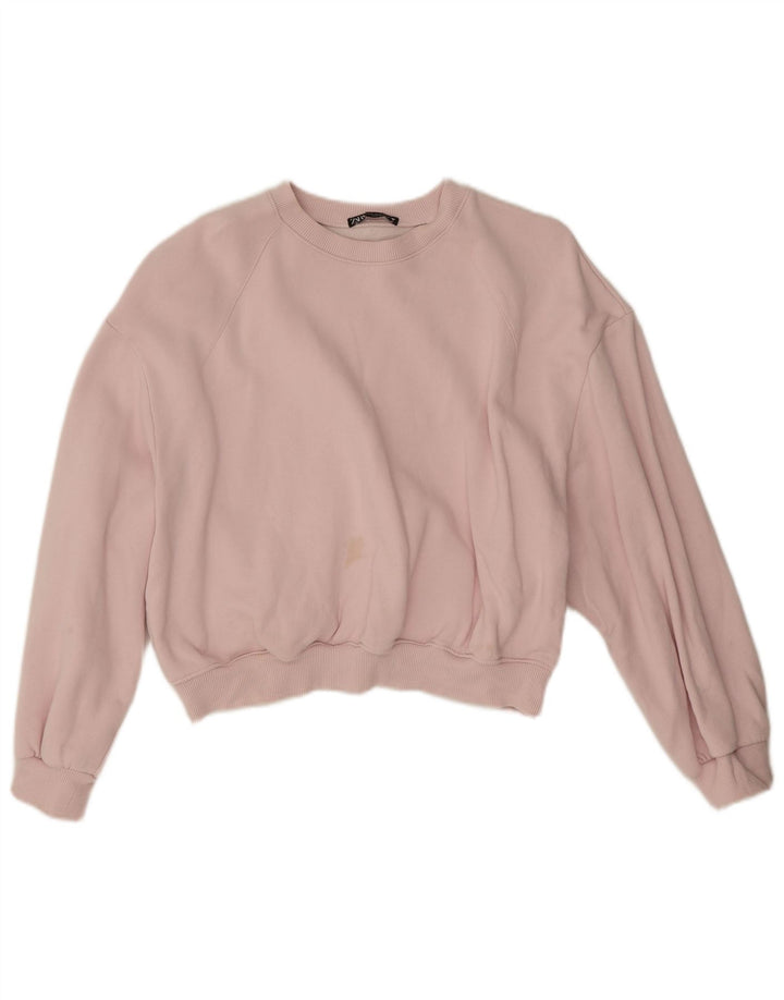Женский укороченный свитшот оверсайз Zara UK 14, хлопковый средний розовый цвет
