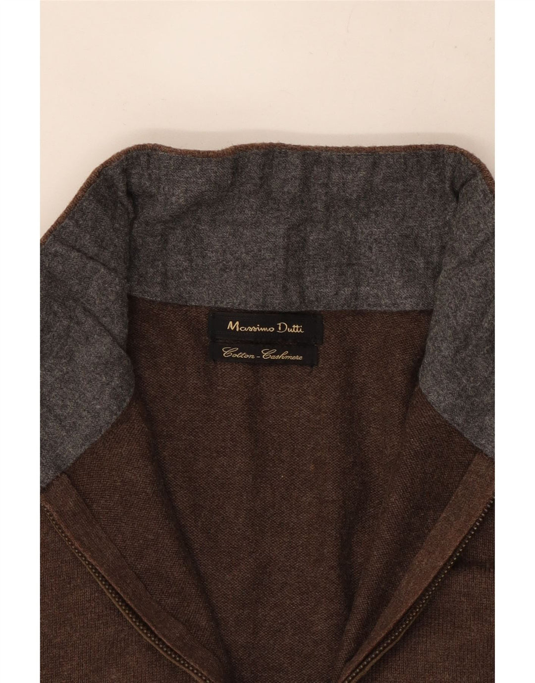 Мужской джемпер с воротником на молнии Massimo Dutti, маленький коричневый хлопковый свитер