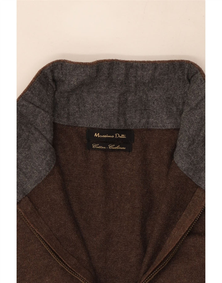 Мужской джемпер с воротником на молнии Massimo Dutti, маленький коричневый хлопковый свитер
