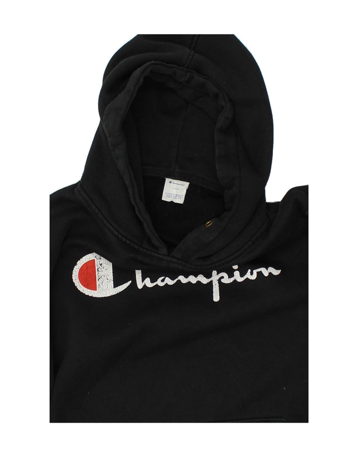 CHAMPION Womens Graphic Hoodie Jumper UK 16 Large Black Cotton | Vintage Champion | Thrift | Second-Hand Champion | Used Clothing | Messina Hembry 