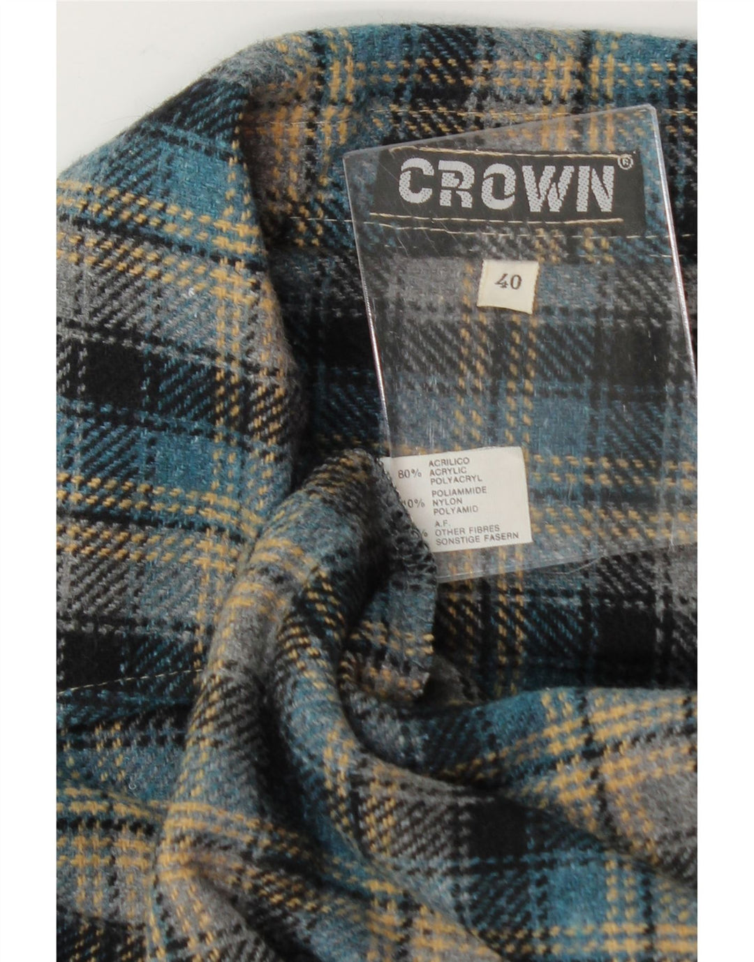 CROWN Mens Overshirt Shirt Size 40 Medium Blue Check Acrylic Vintage Crown and Second-Hand Crown from Messina Hembry 