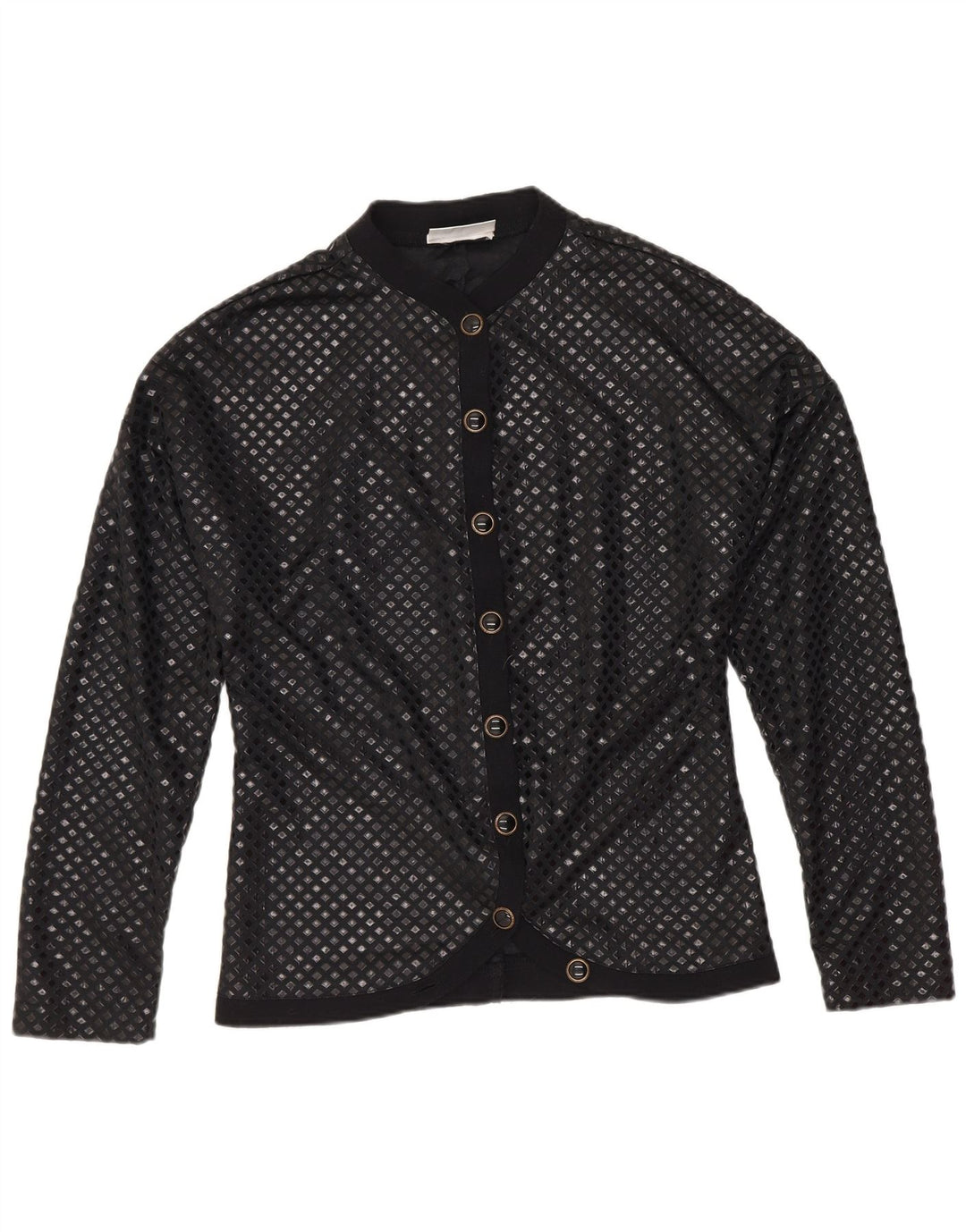 Винтажная женская блузка-рубашка UK 12, средний черный полиамид с геометрическим рисунком